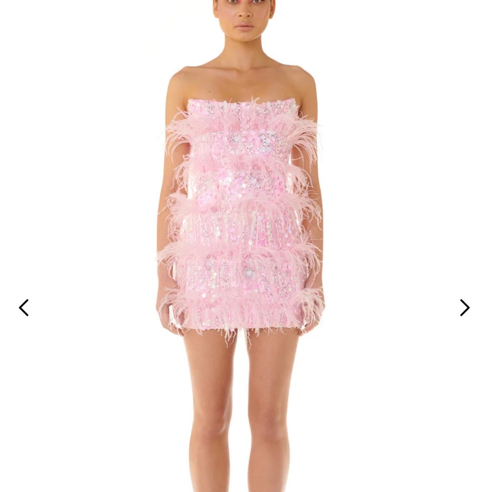 NWT Eliya The Label Tiffany Mini Dress Barbie Pink Feather Sequin Size S